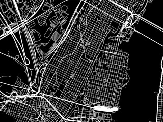 Vector road map of the city of  Hoboken New Jersey in the United States of America with white roads on a black background.