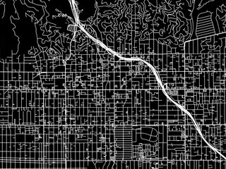 Vector road map of the city of  Hollywood California in the United States of America with white roads on a black background.