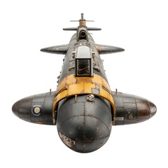 Obraz premium a vintage black and yellow airplane on a white background