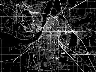 Vector road map of the city of  Lafayette Indiana in the United States of America with white roads on a black background.