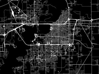 Vector road map of the city of  Lake Charles Louisiana in the United States of America with white roads on a black background.