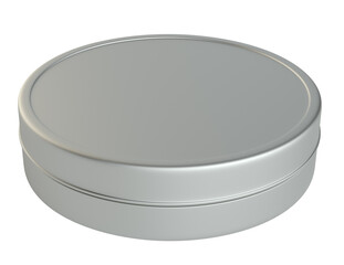 Metal round box on white background. 3D illustration