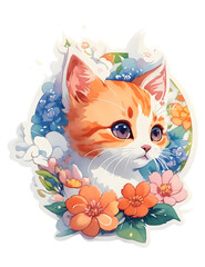 sticker cute cat on a transparent background (PNG)