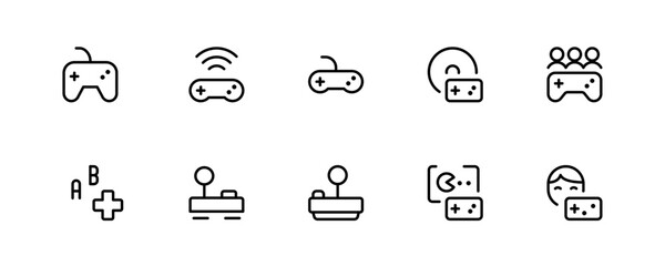 Gamepad, joypad, icon set. Gamepads. Video game controller, linear icons. Editable Stroke. Line, Solid, Flat Line, thin style and Suitable for Web Page, Mobile App, UI, UX design. © Tanjil Arafat