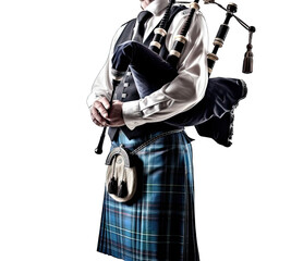 Fototapeta na wymiar a man in traditional Scottish attire playing bagpipes