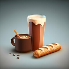hot choclate milk cup and a baguette illustration 