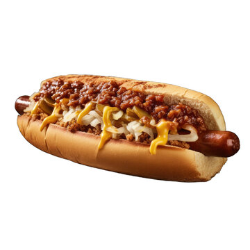  A Delicious Chili Cheese Hot Dog On A Bun With Onions