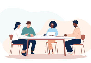 Inclusive Brainstorming of Young Multicultural Team Diverse Professionals in a Collaborative Discussion of Solution-Oriented Meeting - Flat Vector Illustration