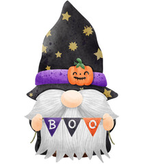 Watercolor cute gnome Halloween party element illustration