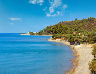 Fototapeta na wymiar Summer sea coast morning landscape (Kassandra peninsula, Halkidiki, Greece).