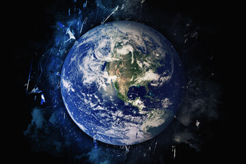 Planet Art - Earth. Science fiction art. Solar system. Elements of this image furnished by NASA
