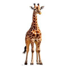  a majestic giraffe standing tall against a plain white background