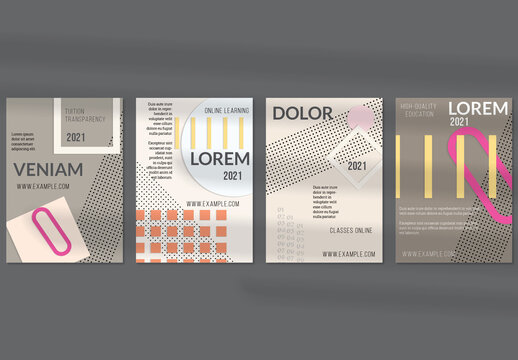Flyer Layout with Paper Cut Layered Simple Geometric Shapes