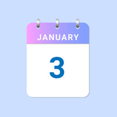 Day of 3rd January Daily calendar of january month on white paper note