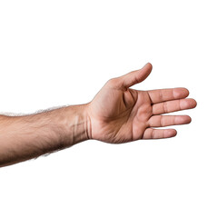  a hand reaching out towards the camera, isolated on white background