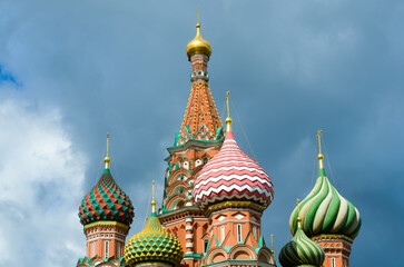 Fototapeta na wymiar Saint Basil's Cathedral or The Cathedral of Vasily the Blessed is a church in Red Square in Moscow, Russia. Officially known as the Cathedral of the Intercession of the Most Holy Theotokos on the Moat