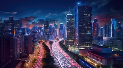 Naklejka premium Tokyo skyline in twilight, aerial view