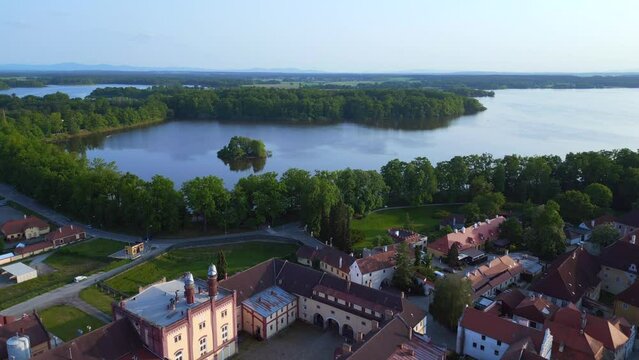 Brewery lake Trebon Wittingau czech republic Great aerial view flight drone