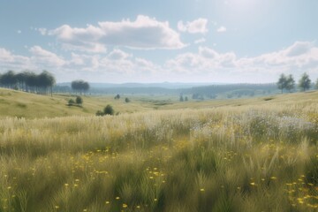 Obraz na płótnie Canvas A minimalist landscape with a scenic meadow or prairie, Generative AI