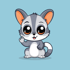 A small gray and white kitten sitting on a blue background