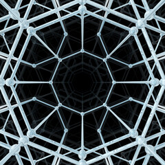 Abstract geometric pattern. Network connection on black background. 3D illustration