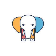 An elephant with a red, yellow, and blue tail