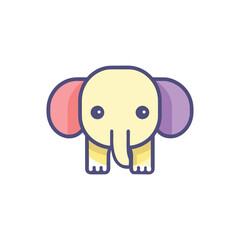 An elephant with two different colored ears