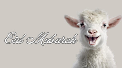 Eid al adha islamic decoration background with goat sheep, eid mubarak with cute goat, eid al fitr, opy space text area, 3D illustration