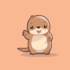 A cartoon beaver standing up with its hands in the air