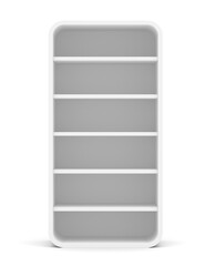 Empty rounded retail shelves. Front view. Template. 3D Illustration, Isolated on white