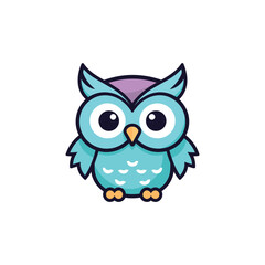 A blue owl with a purple hat on its head