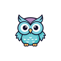 A blue owl with a purple hat on its head