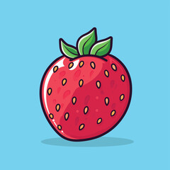 A red strawberry with a green leaf on top of it