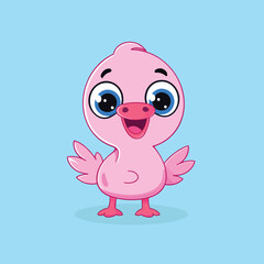 A pink bird with big eyes and a big smile