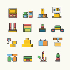 A bunch of different colored objects on a white background