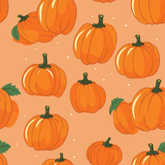 A pattern of pumpkins on a peach background