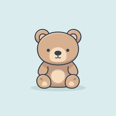 A brown teddy bear sitting on top of a blue background