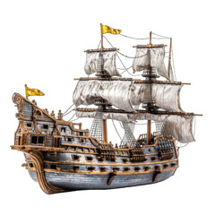  a detailed wooden model of a classic pirate ship