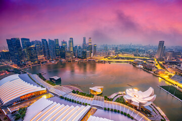 Fototapeta na wymiar Singapore Financial District skyline at dusk.