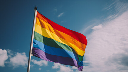 Rainbow Pride Flag with Blue Sky - obrazy, fototapety, plakaty