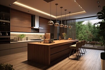 3D Render of an Elegant, Modern Kitchen with High-End Finishes