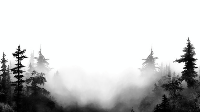 Black forest trees silhouette isolated transparent - Generative AI