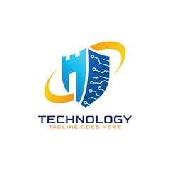 Shield cyber logo and key hole fort with technology concept