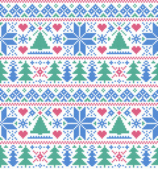 Illustration of christmas seamless pattern with trees and snowflakes