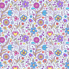 Naklejka premium Illustration of seamless pattern with abstract flowers.Floral background