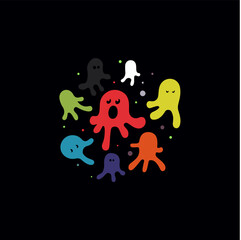 Logo1646Playful virus isolated icon. Colorful and childlike bacteria sign. Abstract logo Template for education and entertainment. Vector illustration.