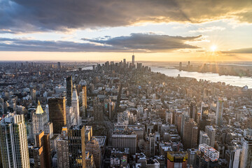 Manhattan skyline at sunset, New York City, USA