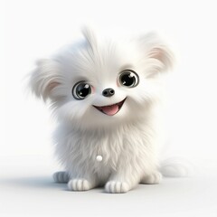 Obraz premium Cute fluffy white puppy cartoon illustration. generative ai.