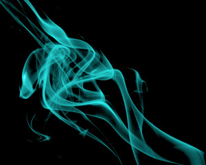 Obraz premium Abstract Fancy Turquoise Smoke Figures on Black background