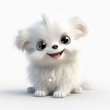 Cute fluffy white puppy cartoon illustration. generative ai.